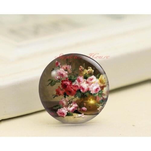 Handmade Round Flower photo glass Cabochons, Jewelry Finding Cameo Pendant Settings, (F008-1298)