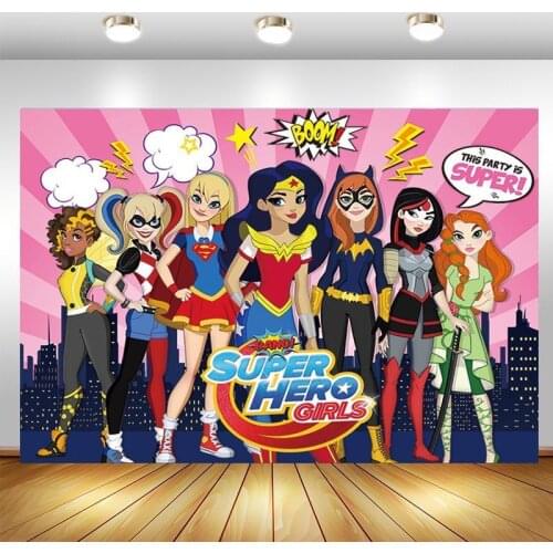 Super Hero Girls Photography Backdrop City Building Happy Birthday Party Photo Background Booths Studio Props Decoration Banner