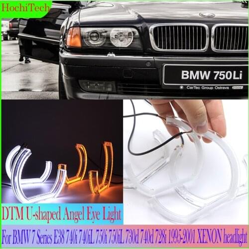 Crystal DTM U-shape LED Angel Eye White and Yellow Turn Signal Light For BMW 7 Series E38 740i 740iL 750i 750iL 730d 1995-2001