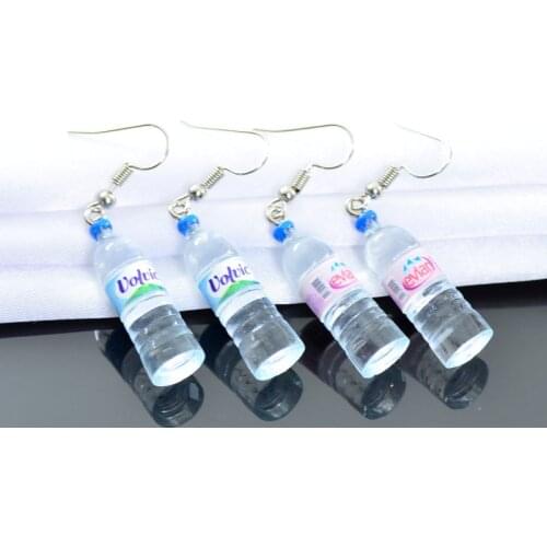 Fashion Mini Creative Simulation of Mineral Water Bottles Drop Earrings Cute Handmade Earrings Womens Jewelry