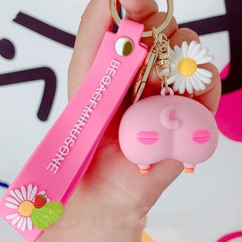 Cute Butt Keychain Cartoon Female Cute Couple Lovers Pair Gift Bag Ornament Car Key Chain Lanyard Child Toy INS Kawaii Girl Gift