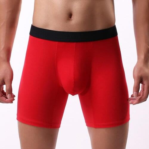 Sexy Mens Boxer Cotton Breathable Solid Big U Convex Pouch Half-length Boxers Long Leg Underpants Sculpting Men Underwear Gay