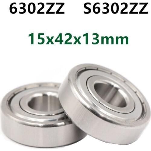 10pcs high quality 6302ZZ S6302ZZ 15*42*13 shielded stainless steel deep groove ball bearings 6302 S6302 -2Z 15x42x13 mm