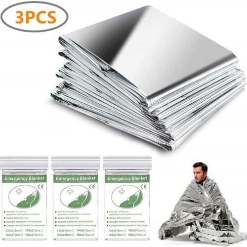 3 Pack Emergency Blanket Thermal Mylar Space Blanket Silver Foil Blanket Survival Blanket Windproof Waterproof Survival Gear
