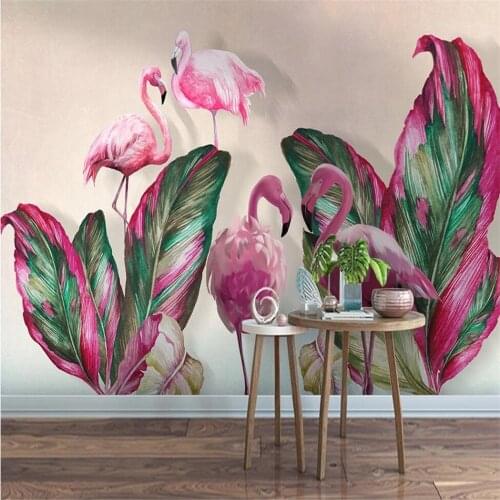 Milofi custom 3D wallpaper mural Nordic tropical plant banana leaf flamingo background wall living room bedroom decoration paint