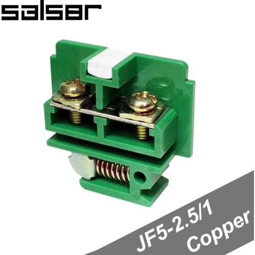 50PCS) JF5-2.5/1 Copper Terminal blocks 25A/1P 660V Universal DIN Rail Mounted 0.5-2.5mm2 Wire Dual Row connector
