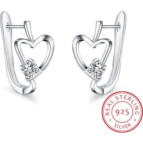 925 Sterling Silver Heart Zircon Earrings For Women Lady Best Gift Fashion Charm Engagement Wedding Jewelry