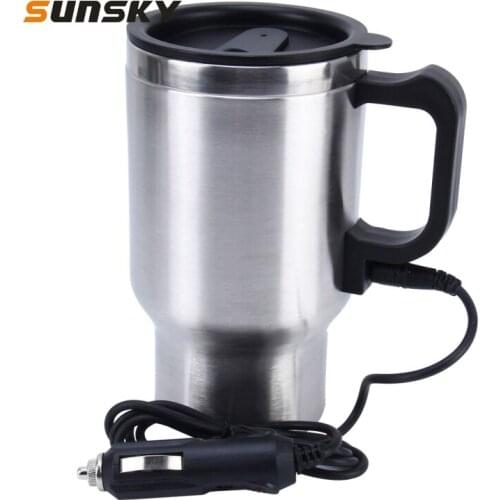 Car Electric Kettle 12V Stainless Steel Electric Smart Heater Mug Car Coffee Cup With Charger Cigarette Lighter