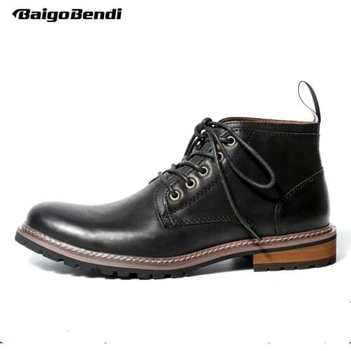 Clearance Sale Genuine Leather Men Boots Lace Up Soliders Ridding Boots Business Man Black Ankle Boots Autumn Winter shoes