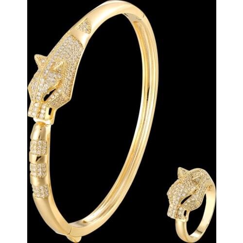 Zlxgirl jewelry statement leopard bracelet and bangle with ring wedding jewelry sets high quality mirco pave gold bracelet