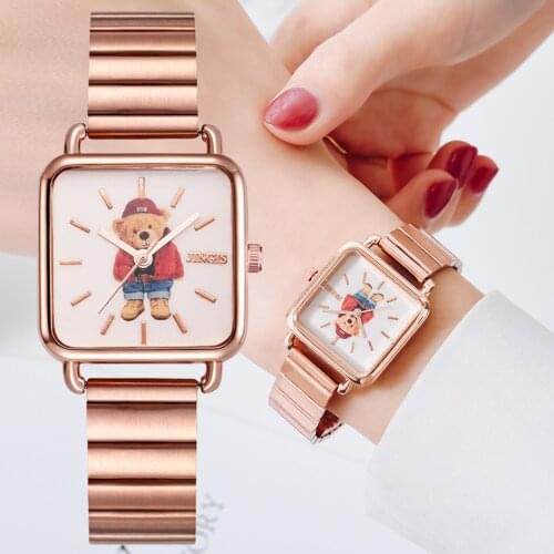 Casual Watch For Women Bear Pattern Elegant Ladies Watch Rose Gold Unique Designer Simple Female Wrist Watches Relogio Feminino