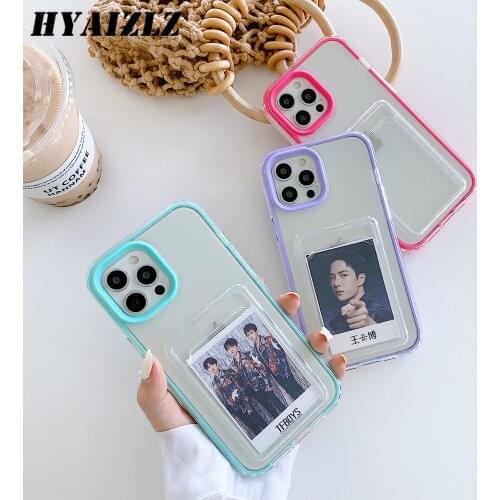 Fashion Transparent Protection Phone Case for iPhone 12 11 Pro Max Mini XS XR 7 8 Shockproof Soft Cover With Card Slot Bumper