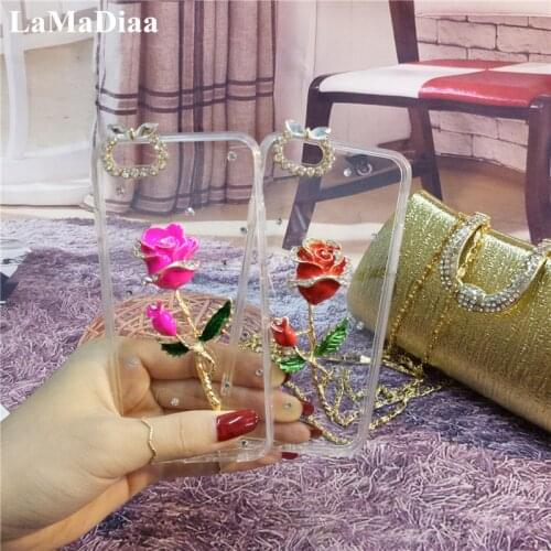LaMaDiaa For Samsung S7 S6 edge S10 S9 S8 Plus Note 9 8 5 Case Luxury Cute Glitter Diamond Rose Flower Rhinestone Case Cover