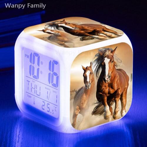 New Snow galloping horses alarm clocks 7 Color changing multifunction digital alarm clocks for kids birthday gift