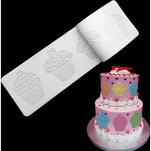 CT5009 Ice Cream Shapes Lace Soft 100% Platinum Silicone Cake Fondant Embossing Gum Paste Decorating Mold Tool