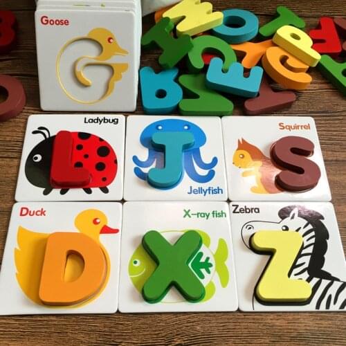 Preschool children Montessori wooden toy early learning baby English alphabet cognitive card pairing puzzle game educational toy