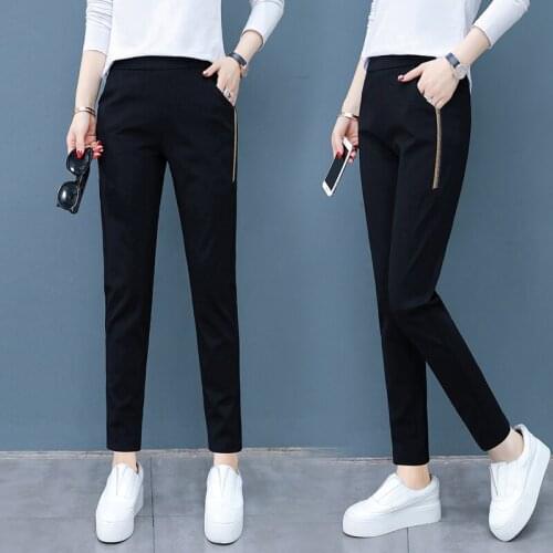 Designer Elastic Women Long Pants Office Casual Straight Slim Long Trousers