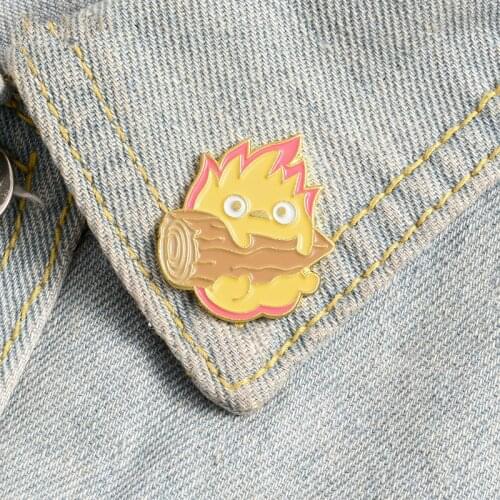 Calcifer Enamel Pin Custom Japanese Anime Brooches Fire Elf for Badge for Bag Lapel Buckle Howl Jewelry Gift Friends