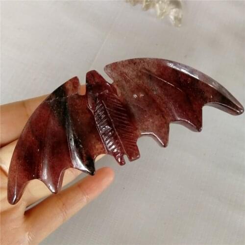 Hot Natural Red Strawberry Quartz hand carved gemstone animals healing quartz crystals minerals fine home decor crystal bat 1PCS