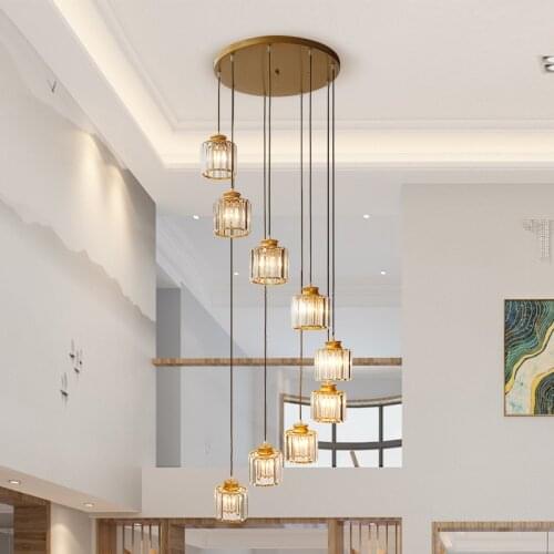 Crystal Dining Room Light Simple Round led Crystal Hanging Light Modern led Pendant Light Nordic Staircase Bar Long Hanging Lamp