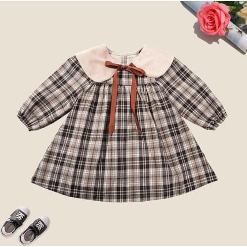 Girls Plaid Dresses 2021 New Autumn Toddler Preppy Style Dress Cotton Children Vestidos Long Sleeve Kids Clothes for 18M-8Y