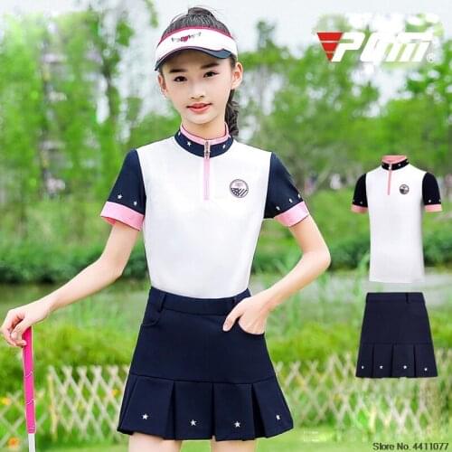 Teenager Girls Breathable Golf Skirts Set Short Sleeve Training Shirt Pleated Skirt Girls Tennis Badminton Sportswear D0785