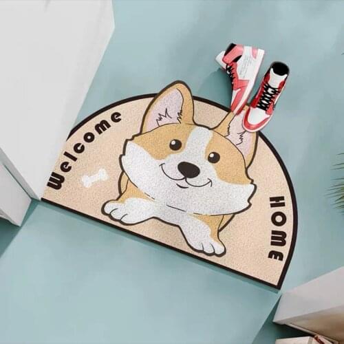 Door Entrance Doormat Cute Akita Sand Scraping Dust Hallway Bath Non-slip Rug Dust Removal Carpet Wire Loop Footpad Doormats