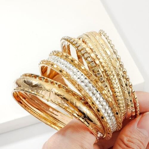 Fashion Metal Geometric Bangle Bracelet Womens TRENDY Multilayer Set Auger Alloy Nine Suits Bangle Bracelet Jewelry for Girls