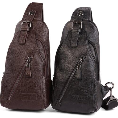 Trend 2020 Genuine Cow Leather Mens Chest Packs Messenger Shoulder Bag Men Handbag Little Bag Korean Fashion Style Soft Leather