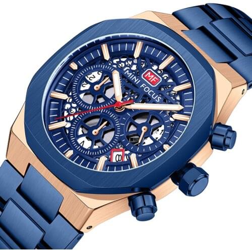 MINI FOCUS Mens Watches Multifunctional Business Watch Waterproof Quartz Sports Watch Stainless Steel Band Chronograph Relogios
