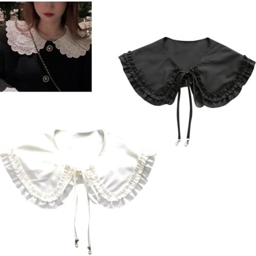 Women Girls Vintage Lolita False Fake Collar Shawl Sweet Ruffles Lace-Up Bow Decorative Necklace Choker Short Poncho