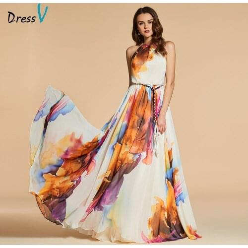 Dressv evening dress scoop neck a line elegant sleeveless floor-length print wedding party formal dress evening dresses