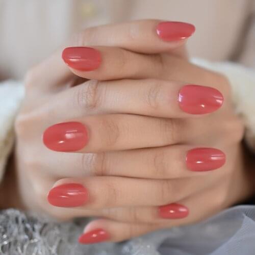 Fake Nail Tips Full Size False Nails Professional Products Light Red Medium Almond False Nail For Daily Wearing
