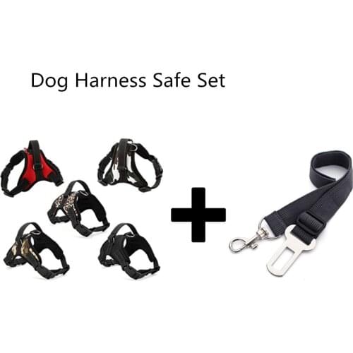 Pet dog leash harness and adjustable car safety seat safe belt seatbelt set harnesses collars for small large dogs