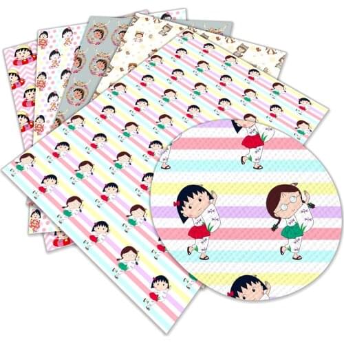 KKawaii Cartoon Little Girl Printed Faux Leather Sheets Synthetic Fabric for DIY Hair Bows Earrings Craft 22*30cm