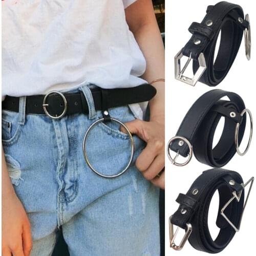 Fashion Women Waist Belt Big Ring Decorated Female Newest Design Silver Metal Pin Buckle Belts Ladies PU Leather Strap for Jeans