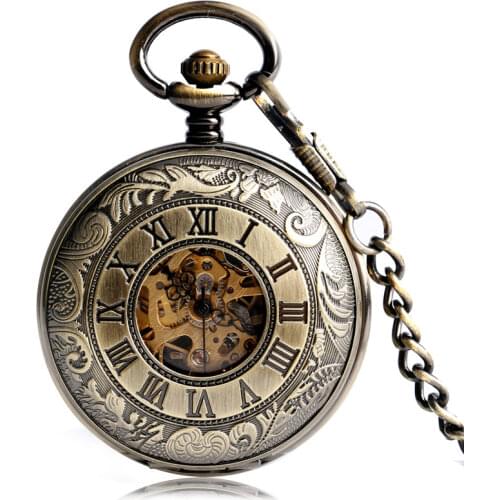 Retro Luxury Roman Numbers Stylish Steampunk Mechanical Hand Winding Pocket Watch Carving Antique Clock Birthday Gift
