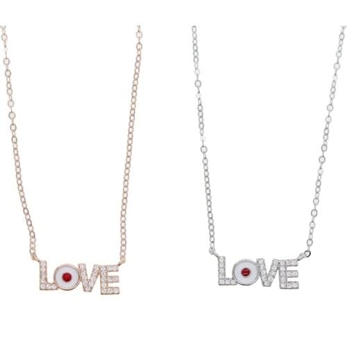 Silver rose gold 925 sterling silver love letter necklace white enamel evil eye love letters lucky gift for lover