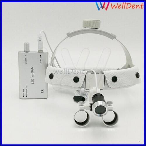 Dental Surgical Binocular 3.5X420mm Leather Headband Loupe + LED Headlight White