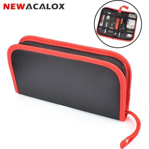 NEWACALOX Hardware Repair Toolbag Portable Household Electric Soldering Iron Tool Bag Multi-function PU Leather Zipper Tools Bag
