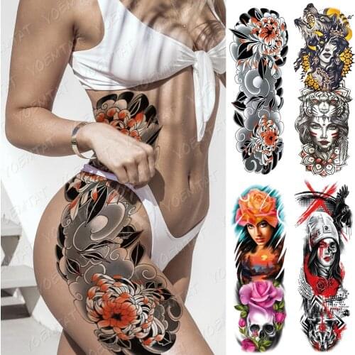 Large Arm Sleeve Tattoo Waist Leg Waterproof Temporary Tatto Sticker Alice In Wonderland Body Art Full Fake Tatoo Women Men