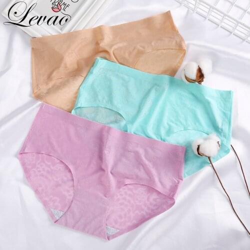 LEVAO Women Hollow Panties Lingerie Female Lace Side Ice Silk Seamless Middle Waist Transparent Panties Ladies Underwear Briefs