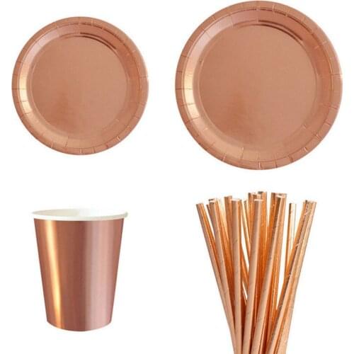 Rose Gold Theme Party Tableware Set Paper Favor Plate Cups Paper Cake Cup Liners For Kids Birthday Baby Shower Party Supply
