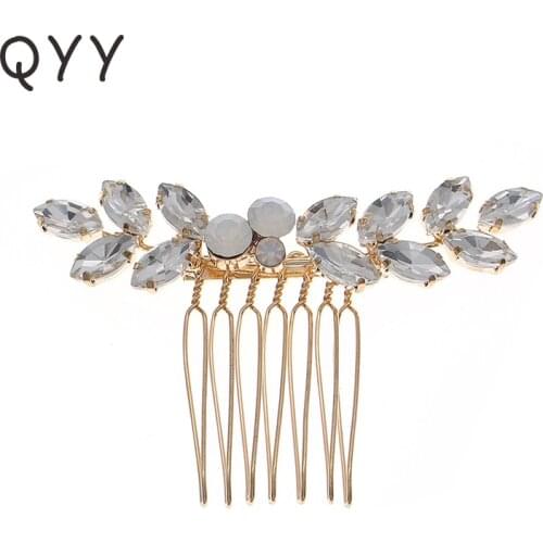 QYY Fashion Crystal Hair Comb Clips for Women Gold Color Bridal Wedding Accessories Hair Jewelry Prom Bride Headpiece Gifts