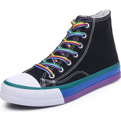 Rainbow High-top Brand Women Canvas Shoes Lace Up Rubber Ladies Casual Shoes for Girls Spring and Autumn Women Sneakers