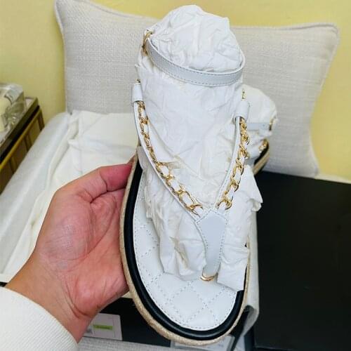 2021 New Women Sandals Fisherman Shoes Chain Decor Women Shoes Genuine Leather Flip-Flop Sandals Ankle Strap Sandals For Women