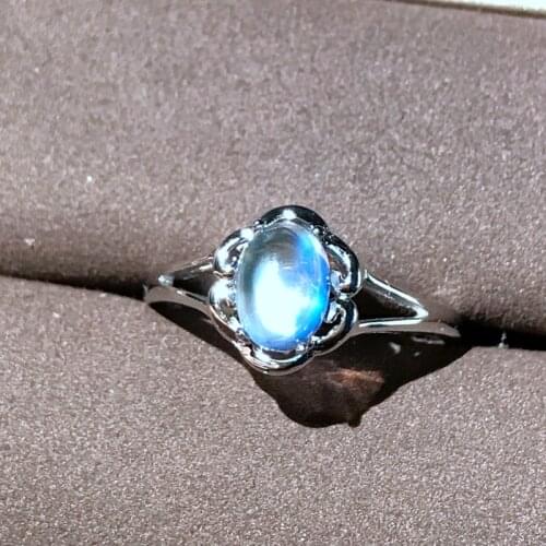 Moonstone Ring 925 silver crystal clean blue light intense simple lady ring