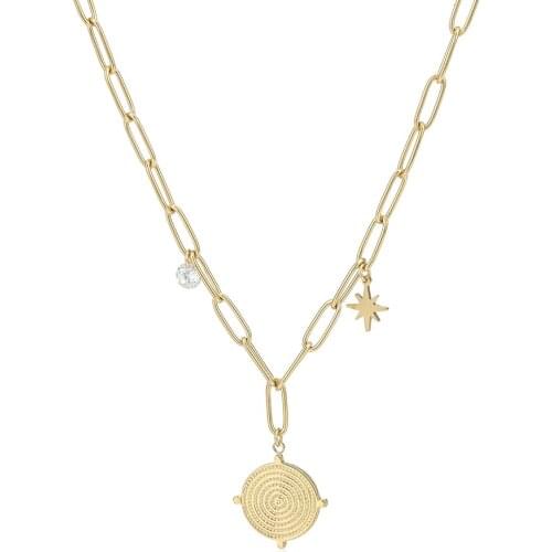 Threaded Disc Link Chain Necklace for Women Stainless Steel Star Pendants Choker Necklace Bijoux Femme Fashion Jewelry Gifts