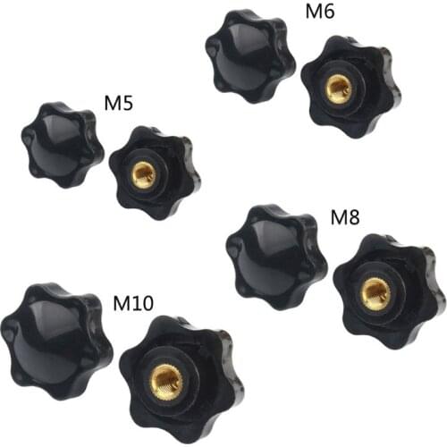 10PCS M5 M6 M8 M10 Plum Hand Tighten Nuts Handle Thread Star Mechanical Thumb Nut Manual Clamping Knob Black C90A