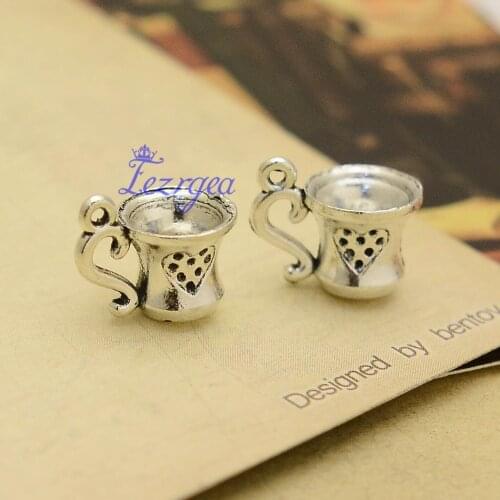 25pcs/lot--10x15mm, Antique silver plated 3D tea cup charms,DIY supplies, Jewelry accessories